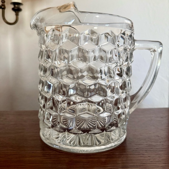 Vtg Fostoria Crystal Water Pitcher Brutalist 1/2 Gal Ice Lip Large Clear Glass - Picture 1 of 10